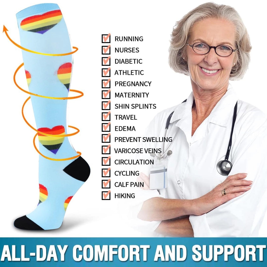 BONANGEL - 4 pares de calcetines de compresión para mujer y hombre (15-20 mmHg)