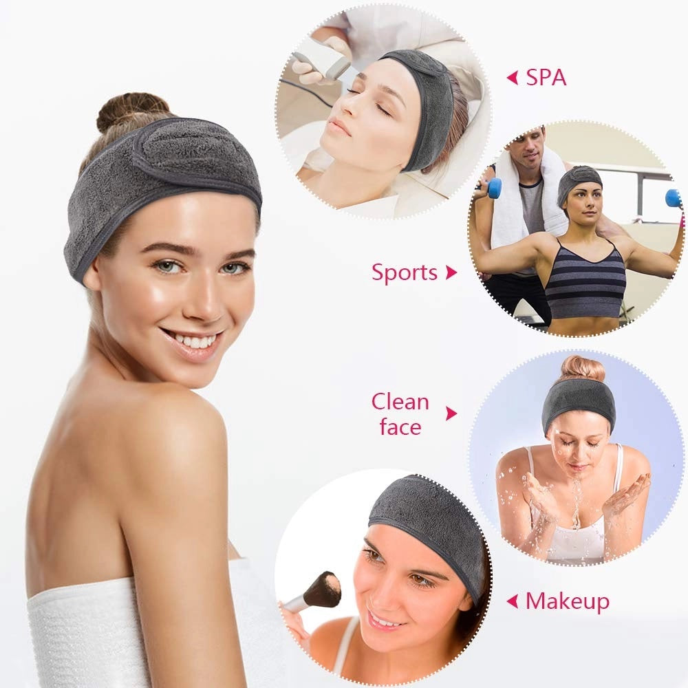 Diadema cosmética KinHwa de tela de rizo con 2 muñequeras de spa