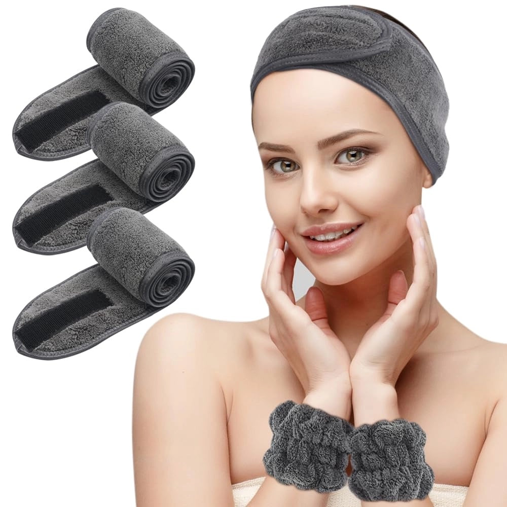 Diadema cosmética KinHwa de tela de rizo con 2 muñequeras de spa