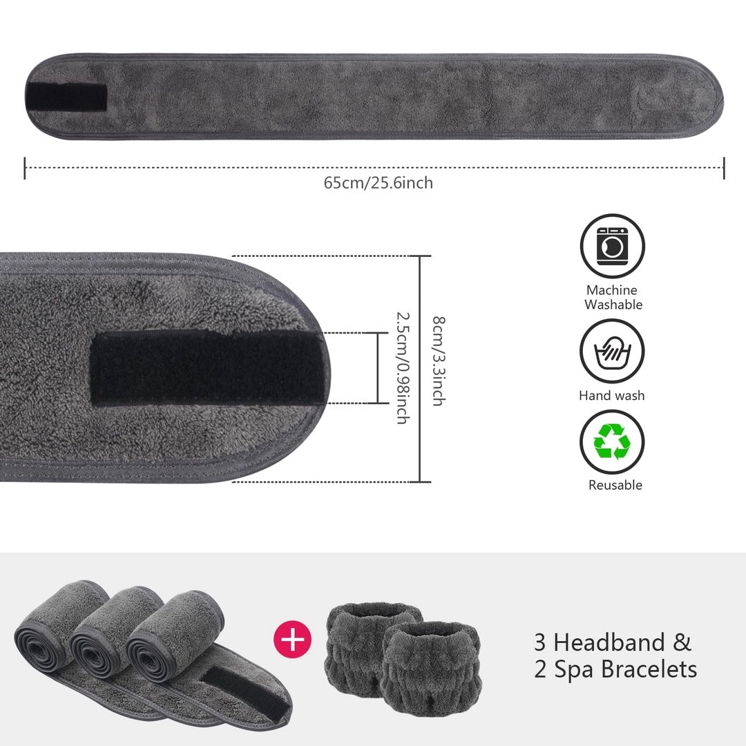 Diadema cosmética KinHwa de tela de rizo con 2 muñequeras de spa