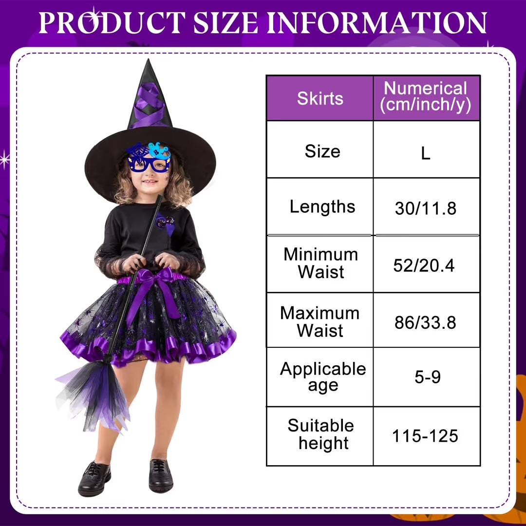 Disfraz de Bruja Infantil con Falda, Sombrero y Escoba