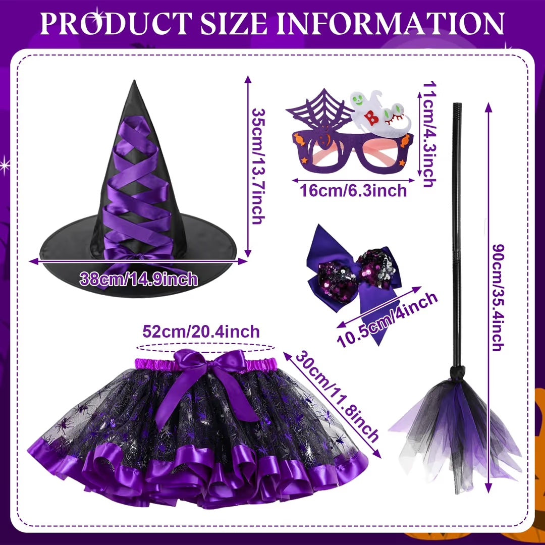 Disfraz de Bruja Infantil con Falda, Sombrero y Escoba