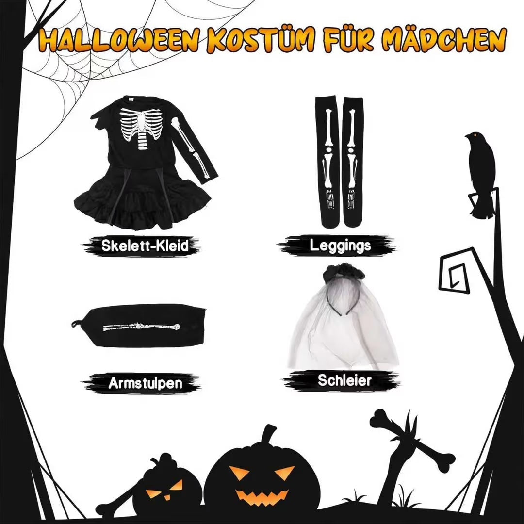 Disfraz de Esqueleto para Niñas – Negro M y S