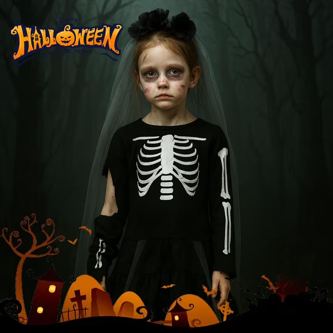Disfraz de Esqueleto para Niñas – Negro M y S