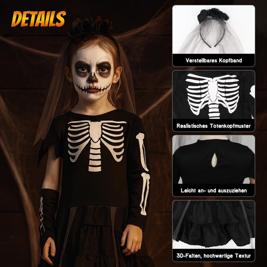 Disfraz de Esqueleto para Niñas – Negro M y S