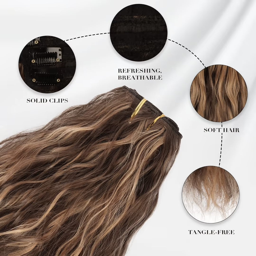 Extensiones de cabello largo, ondulado con clip