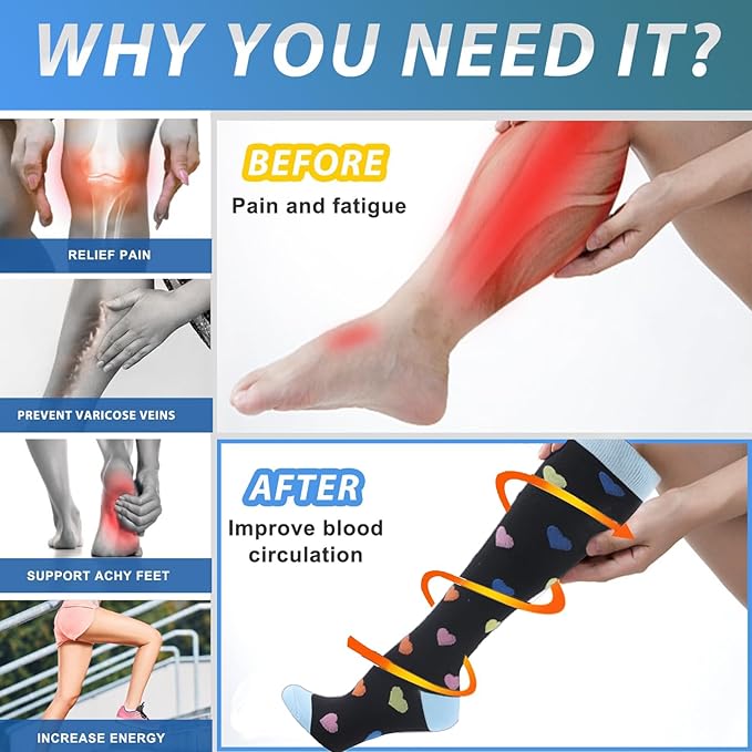 BONANGEL - 4 pares de calcetines de compresión para mujer y hombre (15-20 mmHg)