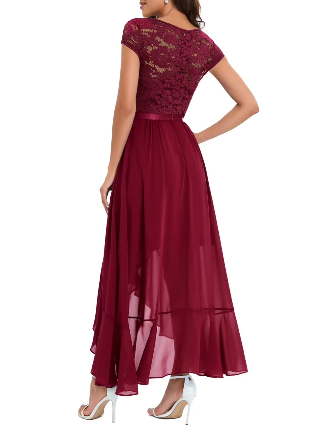 Vestido Largo de Noche para Mujer Bbonlinedress – Elegante con Encaje, Rojo Oscuro y Negro