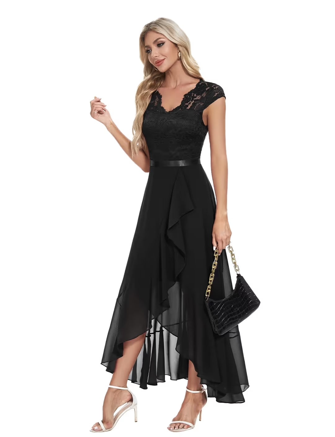 Vestido Largo de Noche para Mujer Bbonlinedress – Elegante con Encaje, Rojo Oscuro y Negro