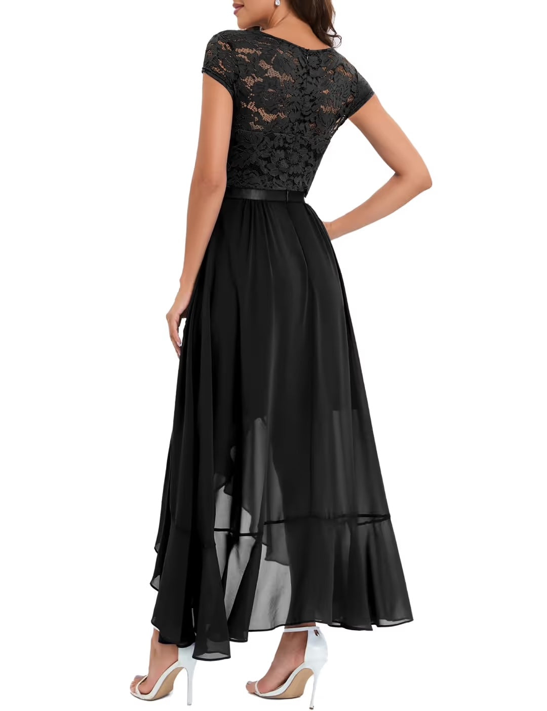 Vestido Largo de Noche para Mujer Bbonlinedress – Elegante con Encaje, Rojo Oscuro y Negro